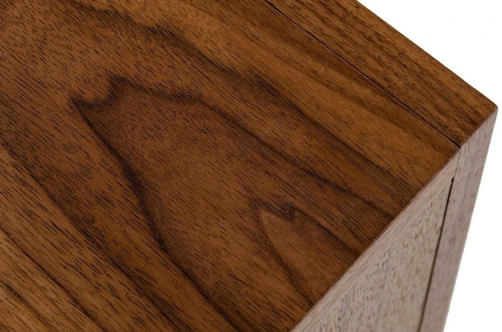 Mid Century Walnut Light Brown Nightstand with One Drawer and One Shelf — view 3