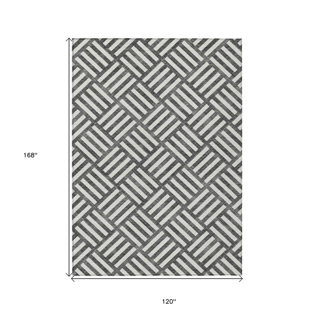 10′ X 14′ Black And Ivory Geometric Washable Indoor Outdoor Area Rug — view 3