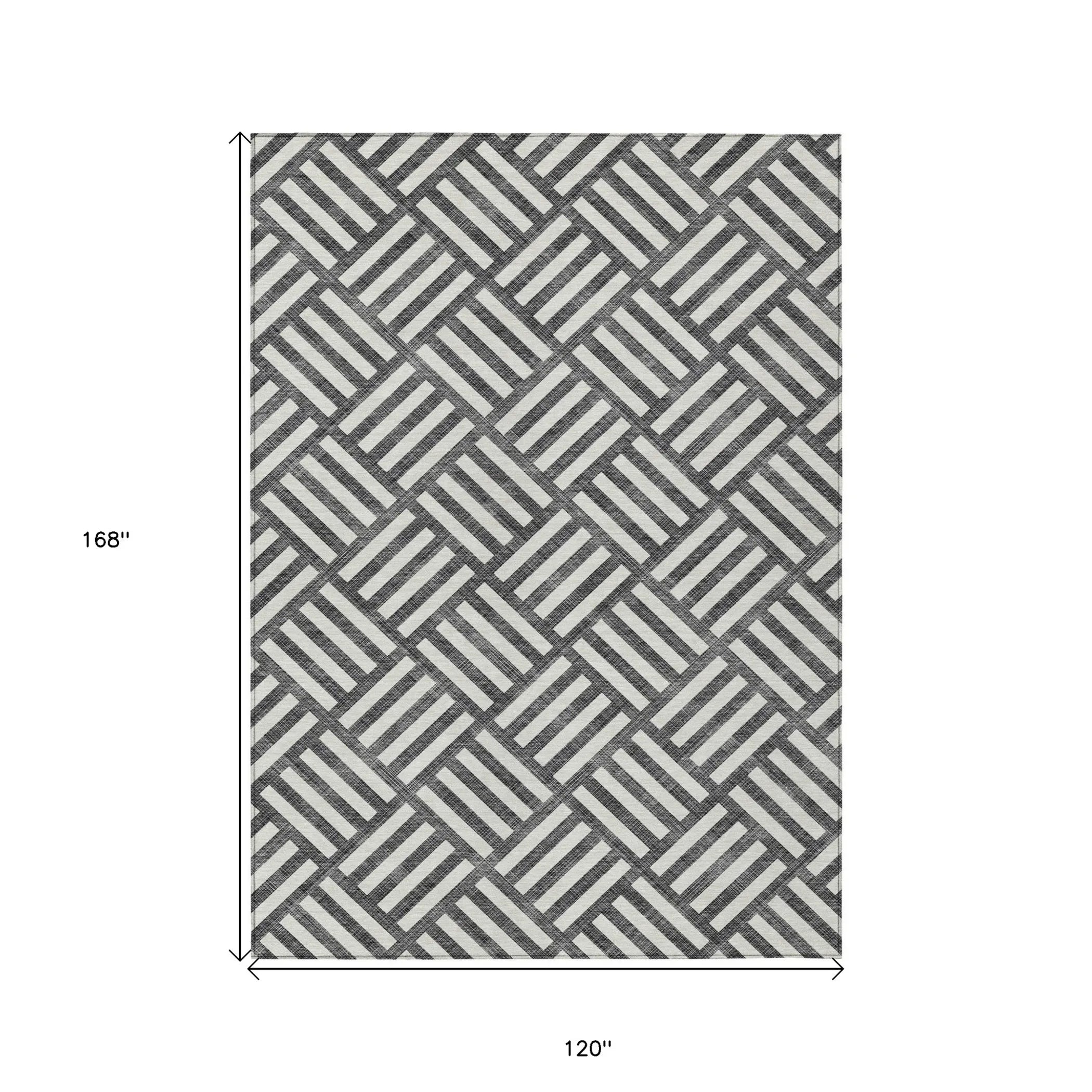 10′ X 14′ Black And Ivory Geometric Washable Indoor Outdoor Area Rug — view 3
