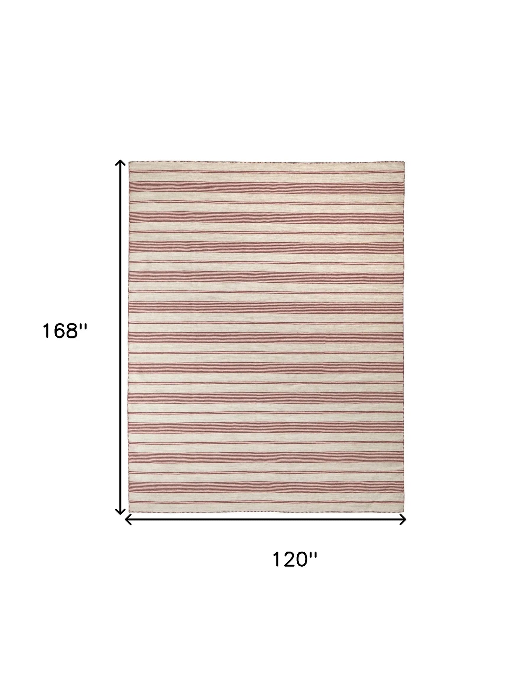 10′ X 14′ Red And Ivory Striped Dhurrie Hand Woven Stain Resistant Area Rug — view 3