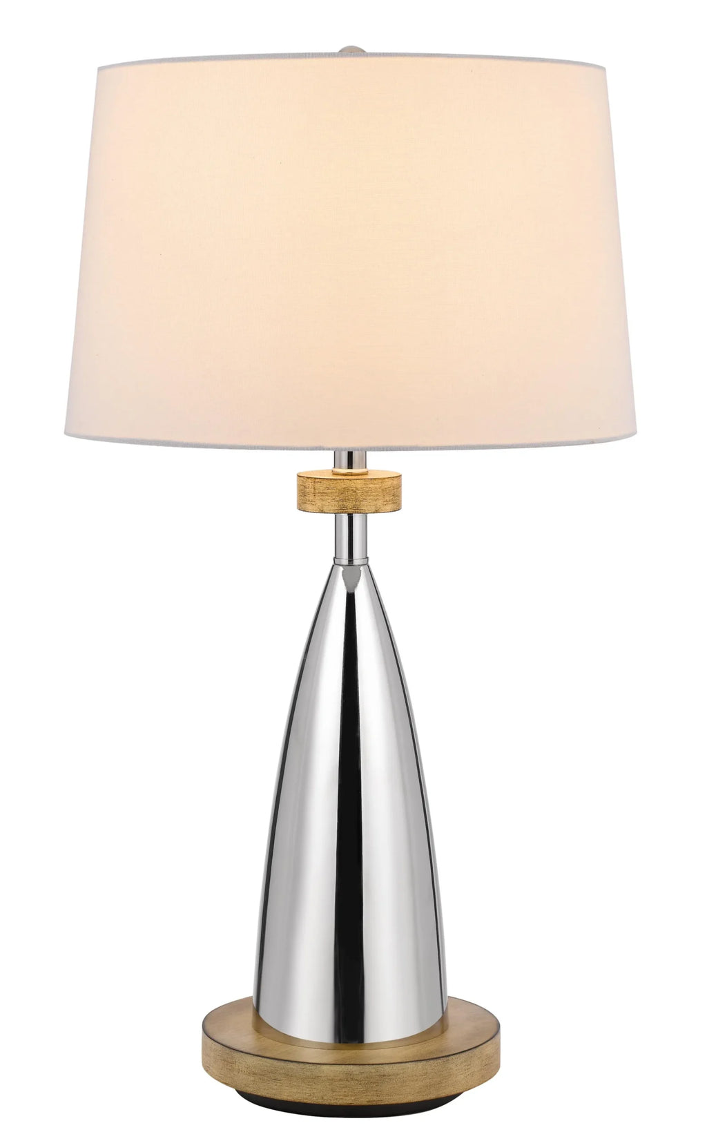 31″ Brown Metal Geometric USB Table Lamp With White Empire Shade — view 3