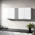 59″ White Wood Wall Mounted Accent Cabinet With Four Doors