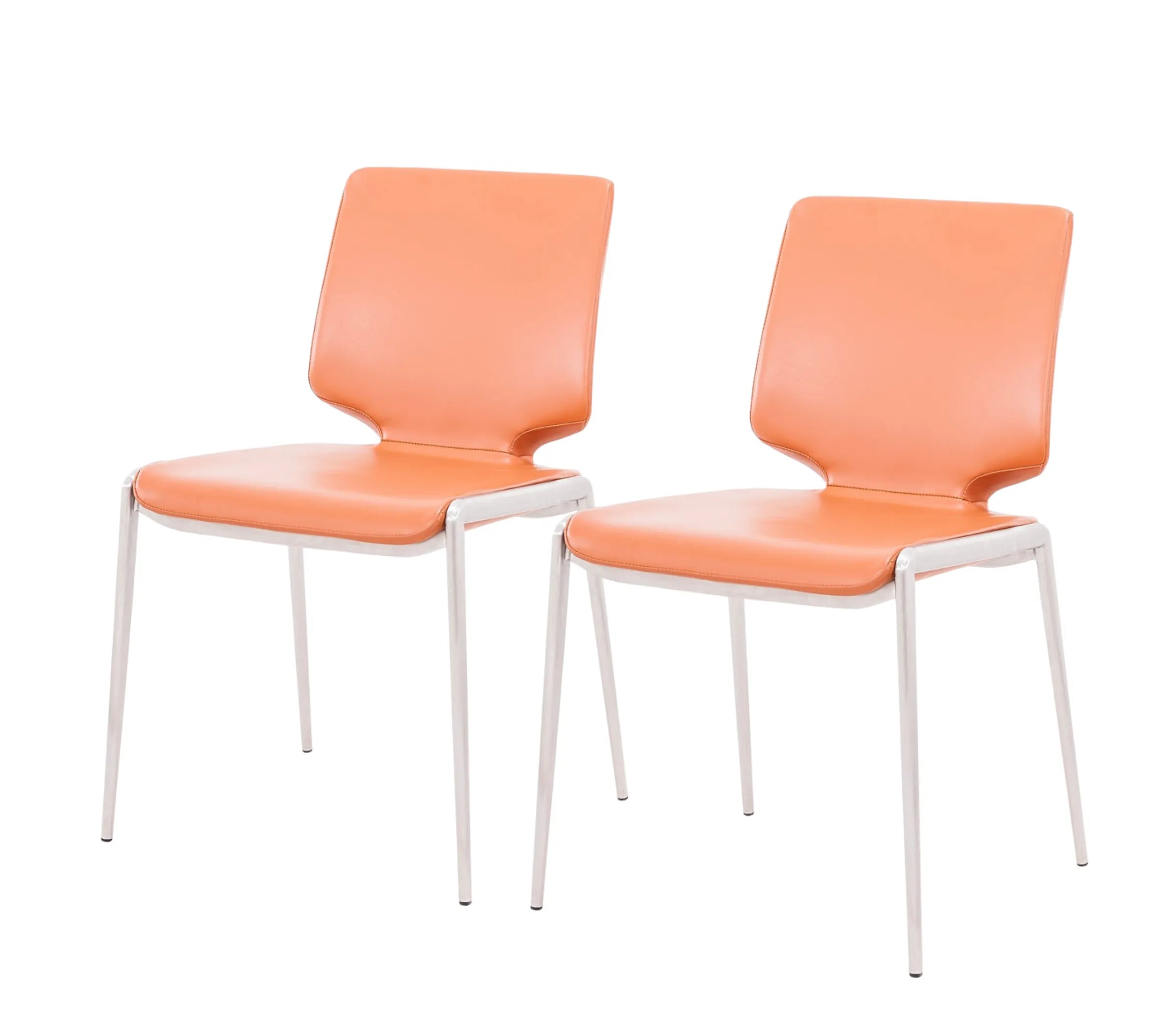 Set of Two Terra Cotta And Silver Upholstered Faux Leather Dining Side Chairs — view 2