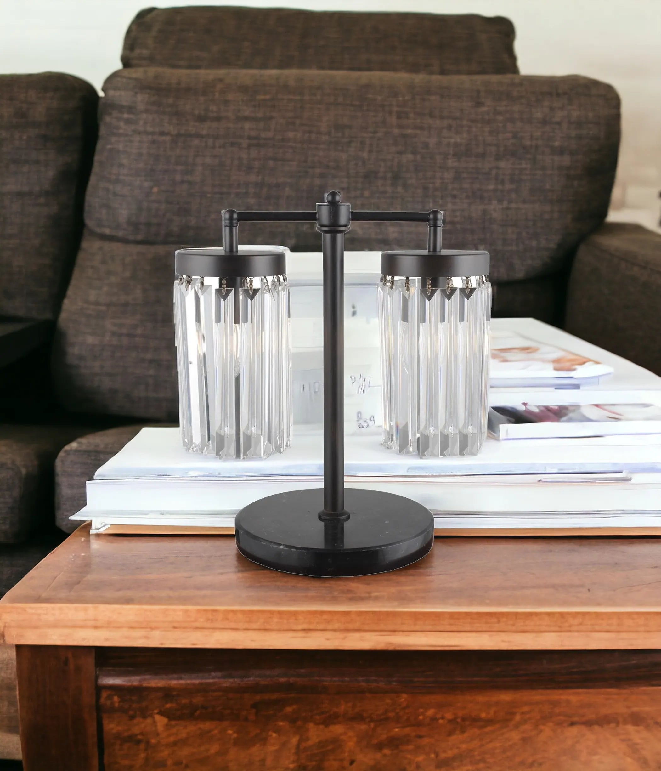 18″ Black Iron Two Light Cylinder Bedside Table Lamp With Clear Cylinder Shade — view 2