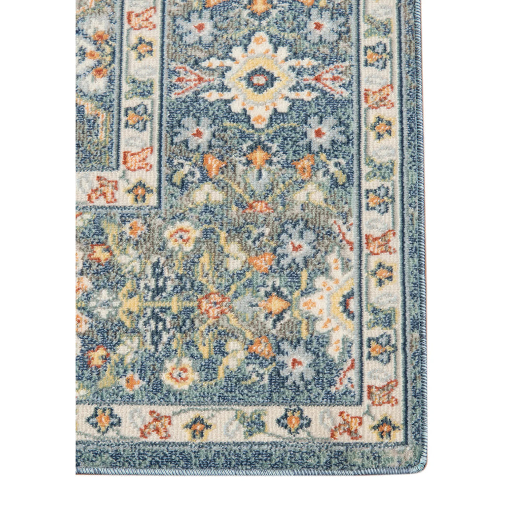 9′ X 12′ Blue and Orange Floral Medallion Stain Resistant Indoor Outdoor Area Rug — view 4