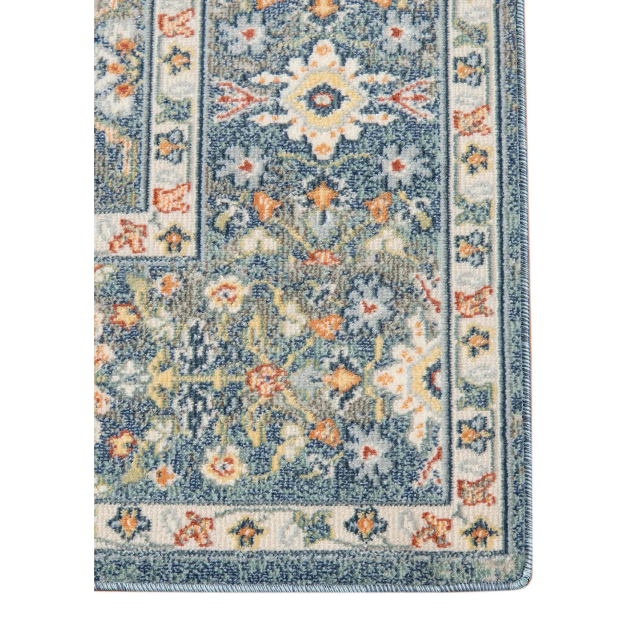 9′ X 12′ Blue and Orange Floral Medallion Stain Resistant Indoor Outdoor Area Rug — view 4
