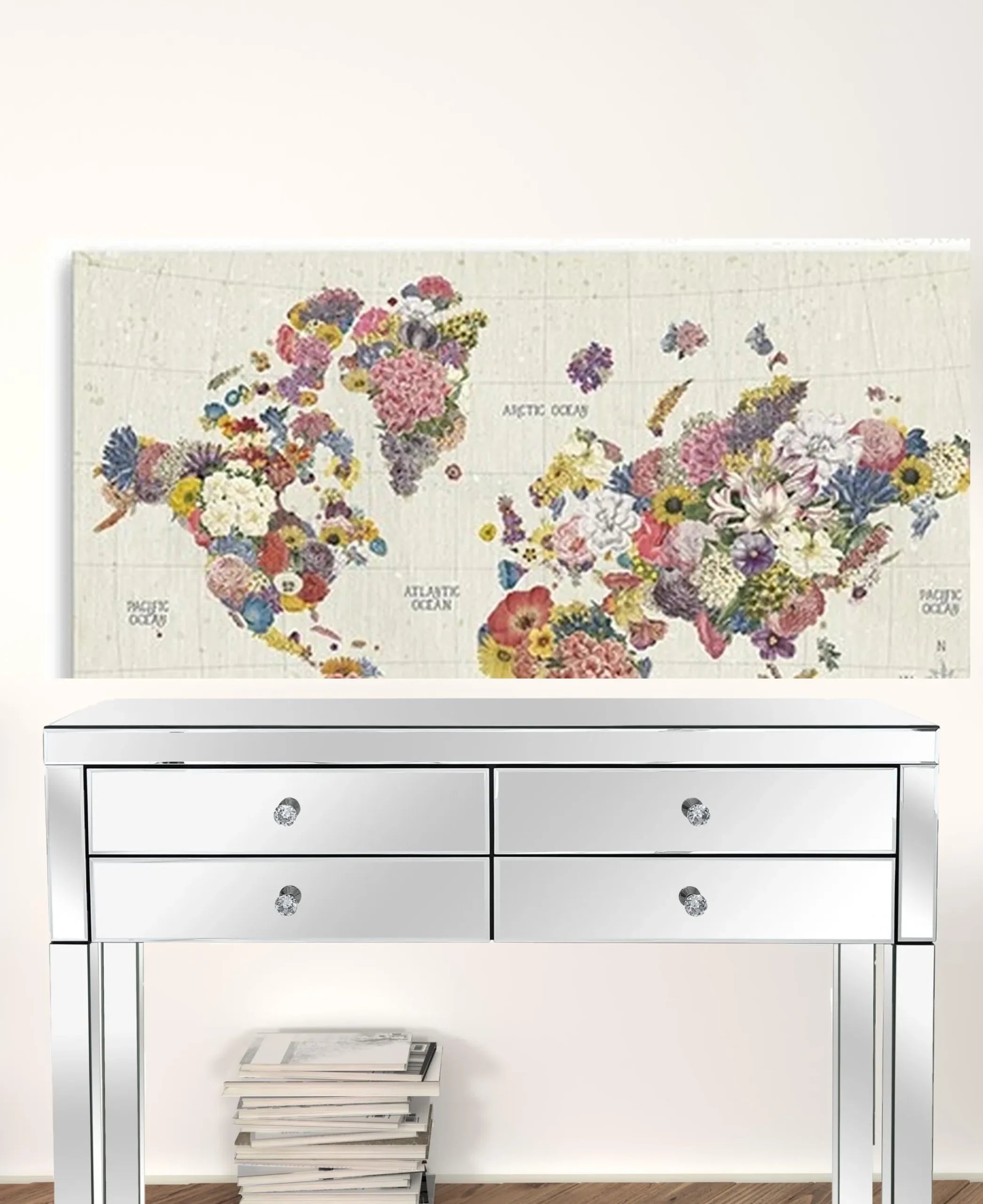 48″ x 32″ Fun Floral Map of the World Canvas Wall Art — view 2