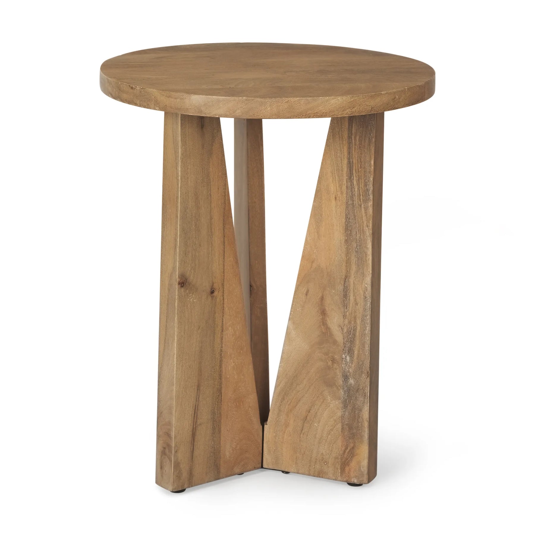 22″ Natural Distressed Solid Wood Round End Table — view 2