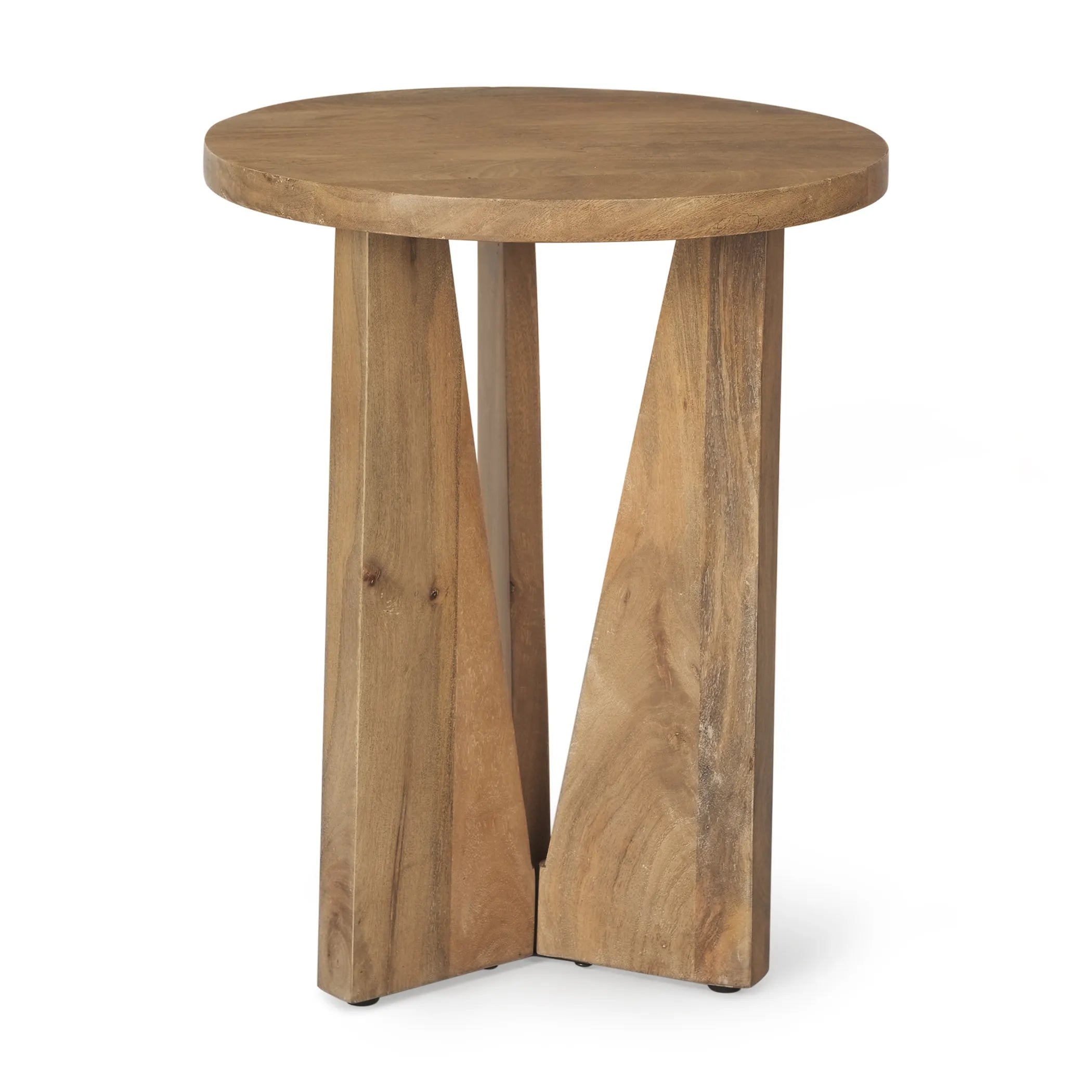 22″ Natural Distressed Solid Wood Round End Table — view 2