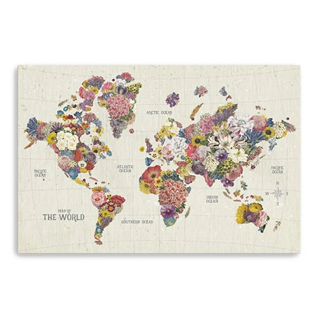 48″ x 32″ Fun Floral Map of the World Canvas Wall Art — view 3