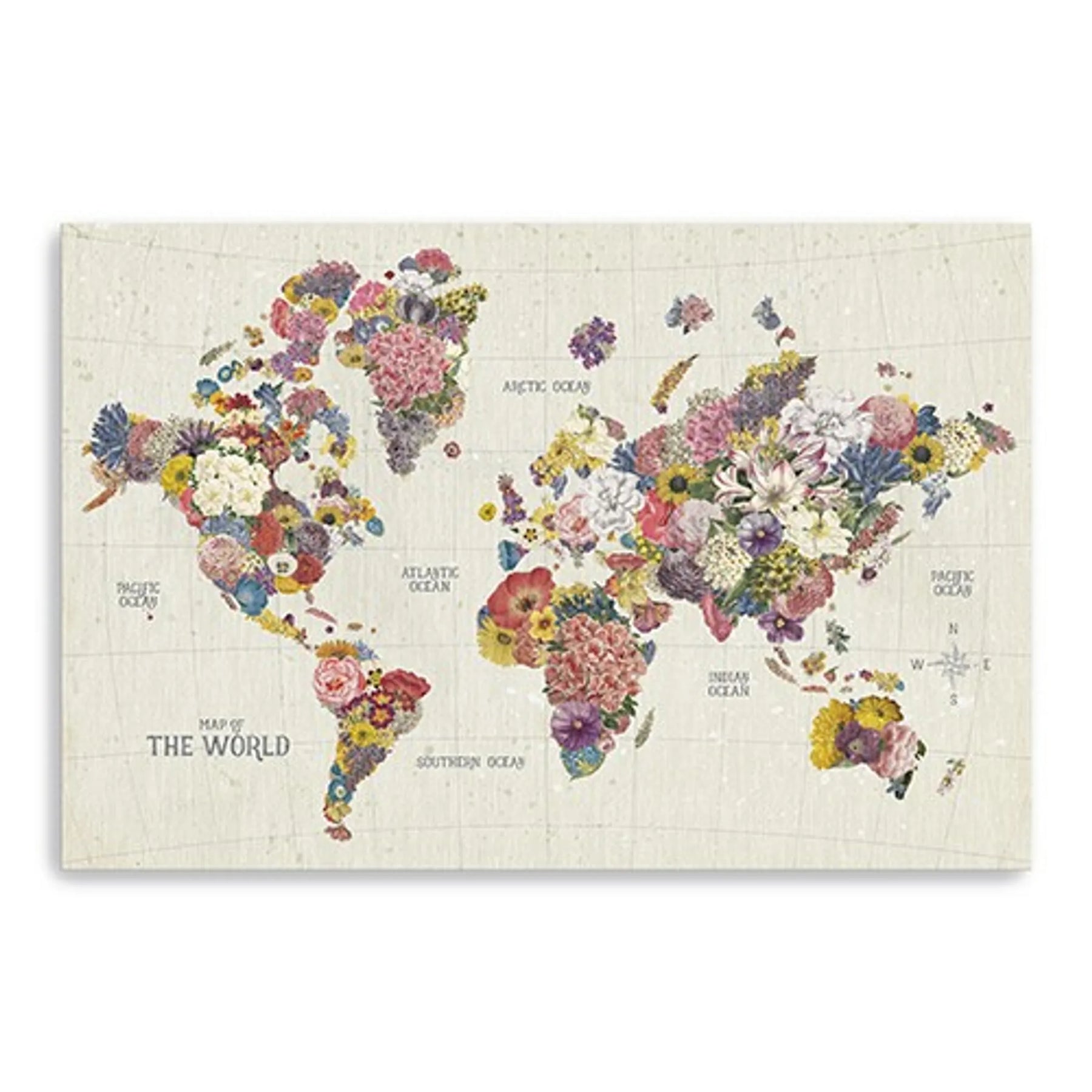 48″ x 32″ Fun Floral Map of the World Canvas Wall Art — view 3