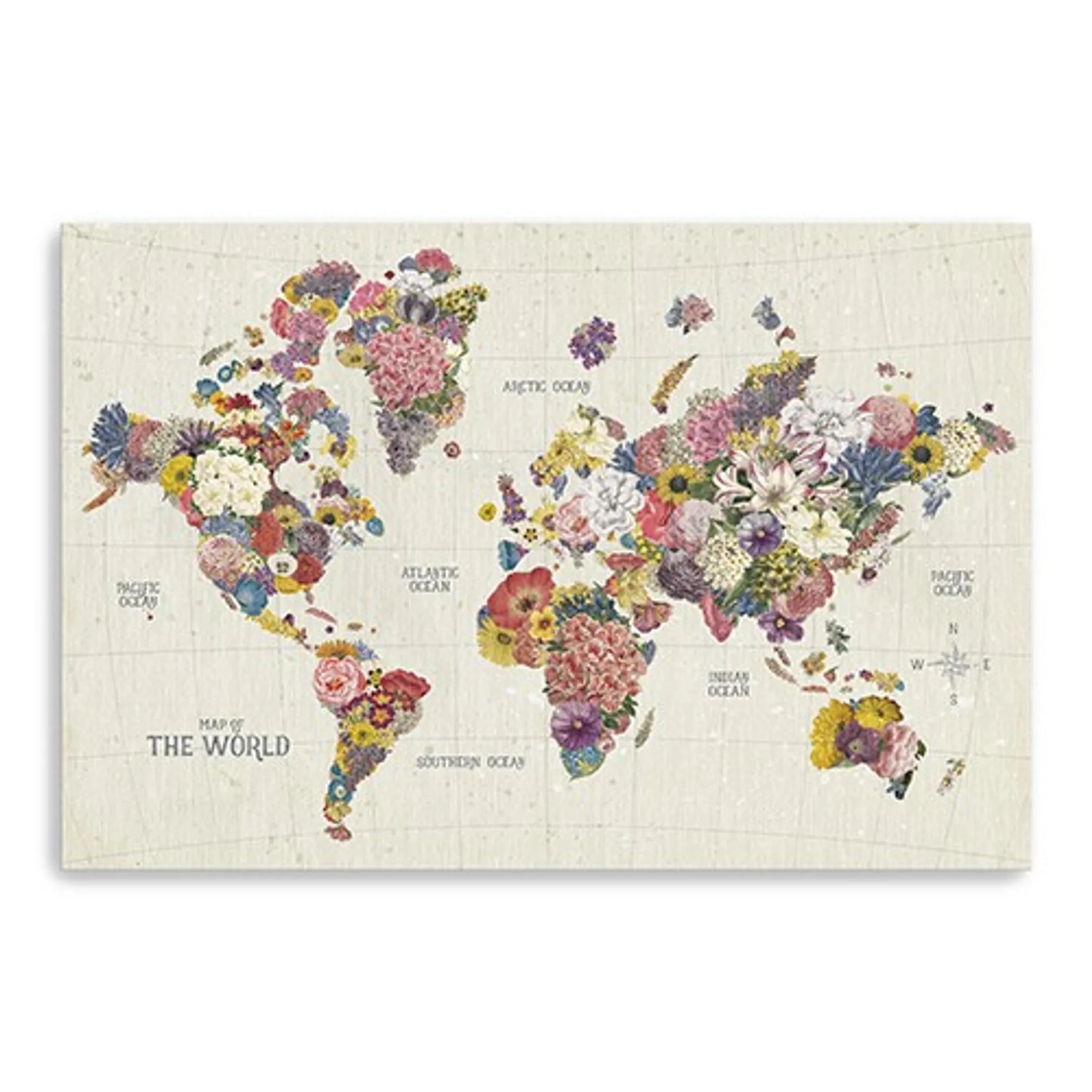 48″ x 32″ Fun Floral Map of the World Canvas Wall Art — view 3