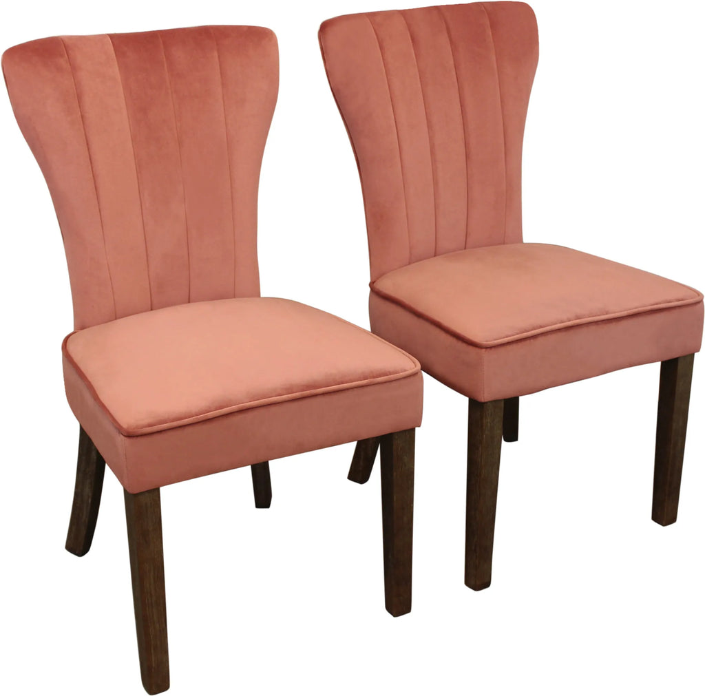 Set of Two Blush And Brown Upholstered Velvet Dining Parsons Chairs — view 2