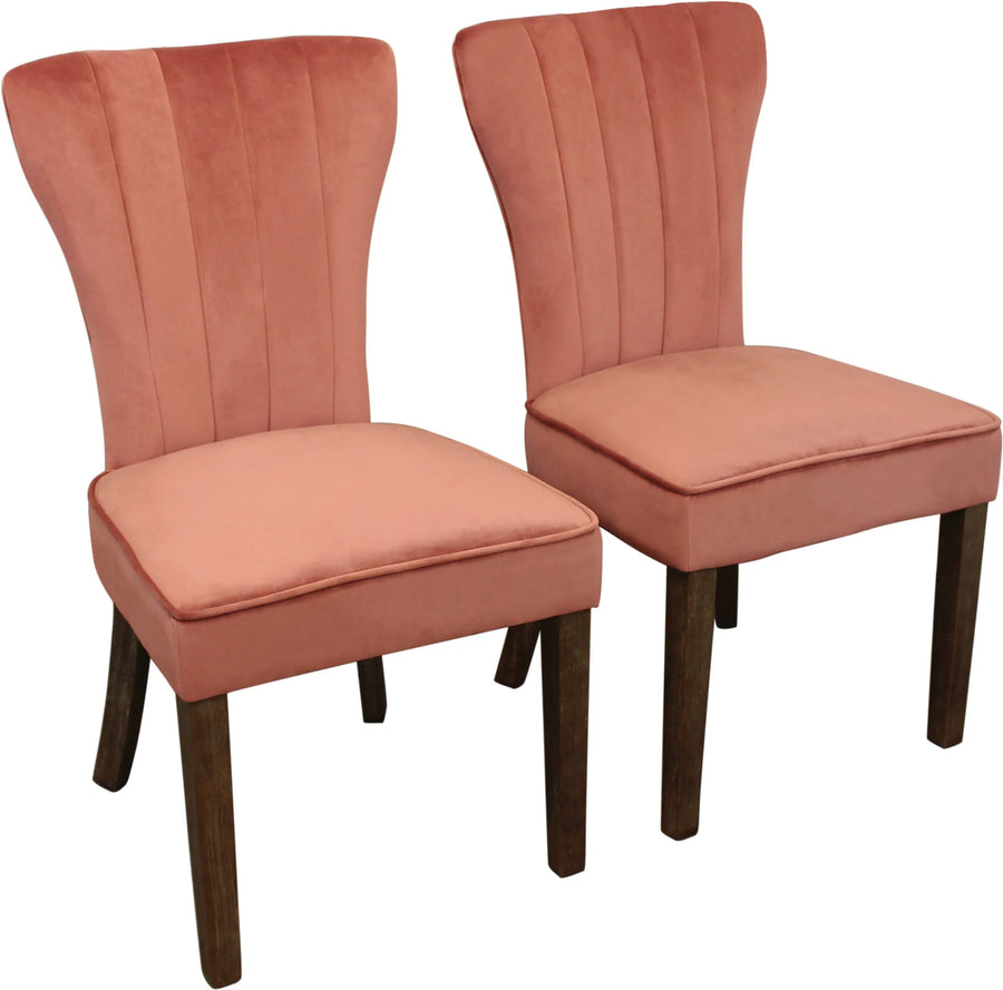 Set of Two Blush And Brown Upholstered Velvet Dining Parsons Chairs — view 2