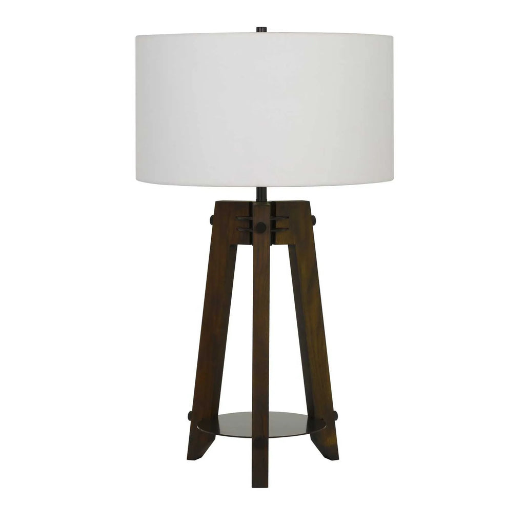 32″ Brown Metal Tripod Table Lamp With Off White Drum Shade — view 2