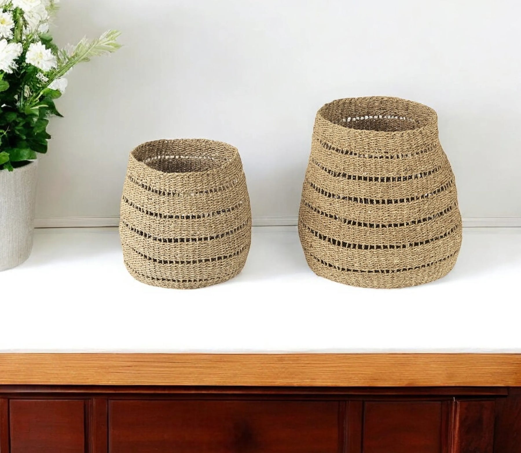 Set of Two 18″ Brown Wicker Basket