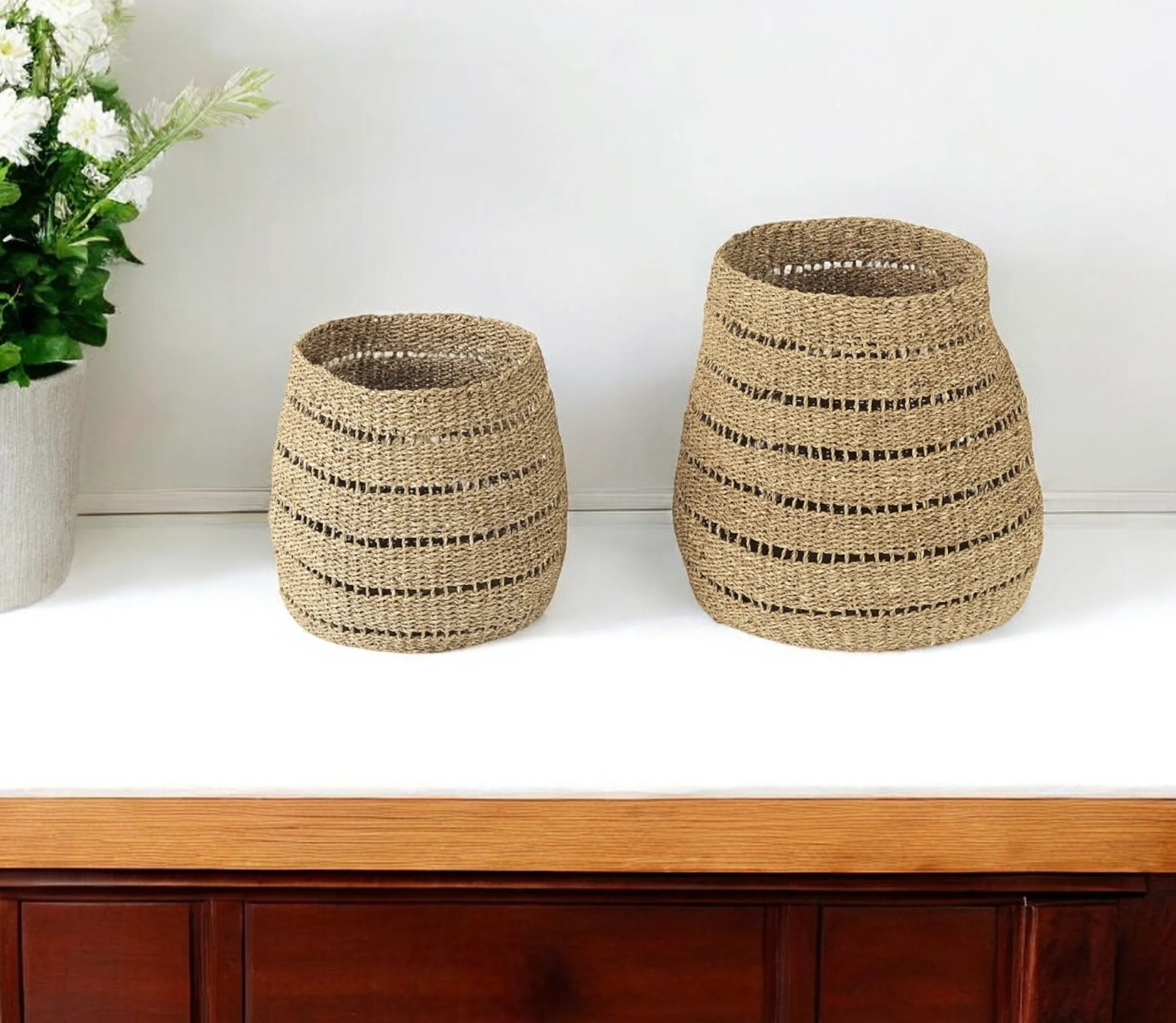 Set of Two 18″ Brown Wicker Basket