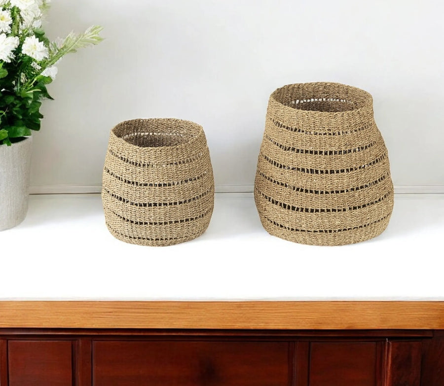 Set of Two 18″ Brown Wicker Basket