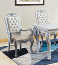 Set of Two Upholstered Faux Leather And Wood Dining Arm Chairs