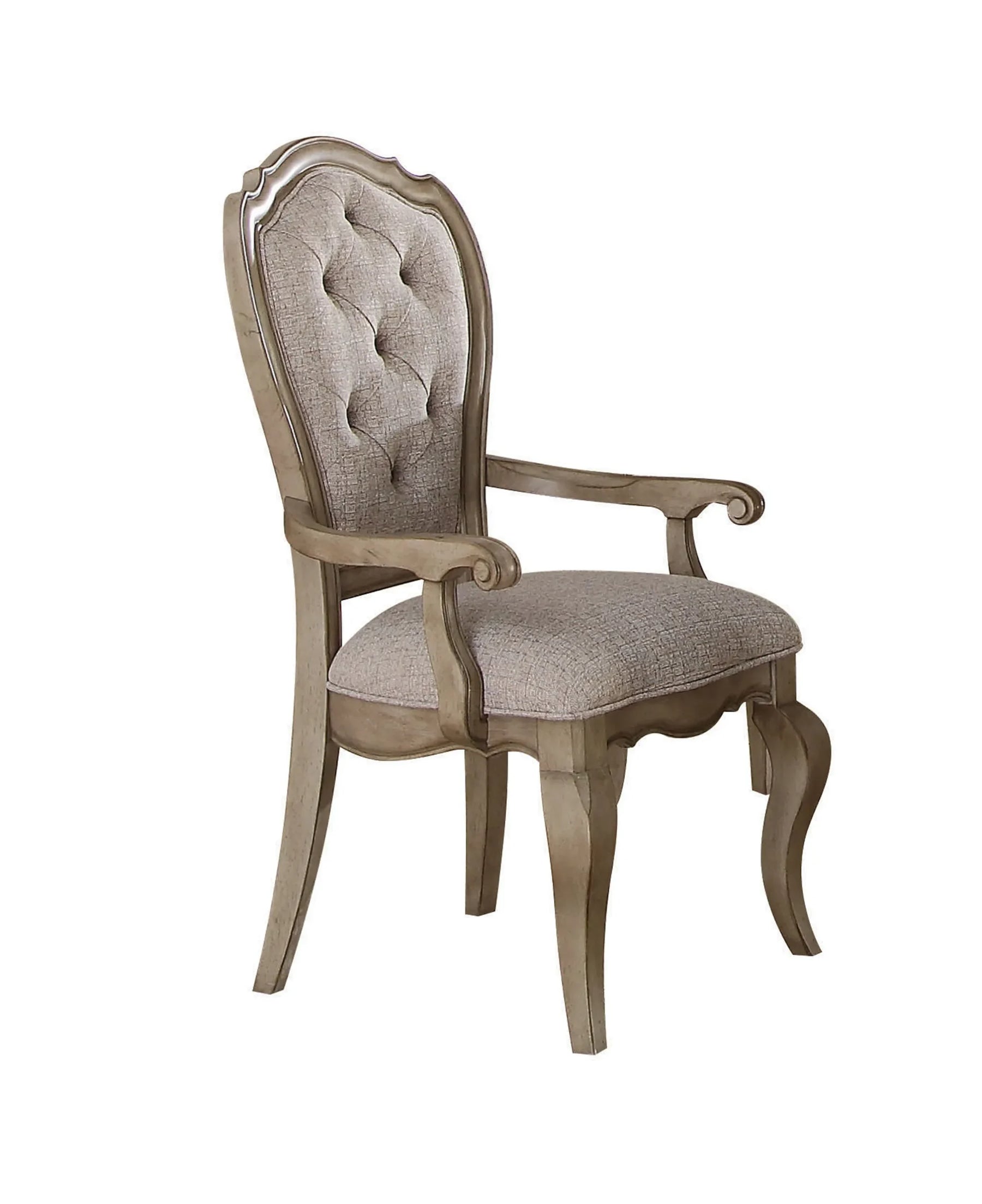 Set of Two Upholstered Fabric And Solid Wood Dining Arm Chairs — view 4