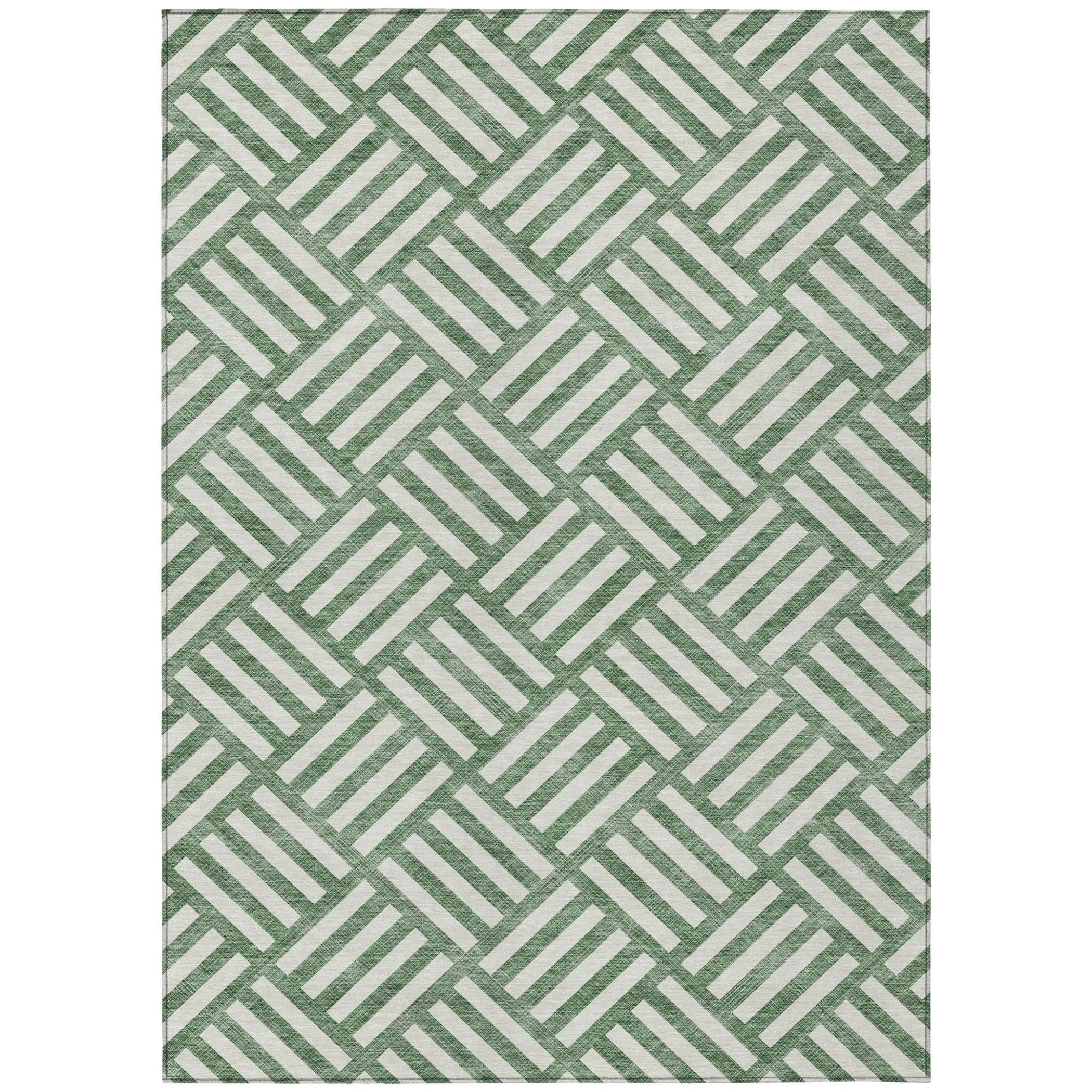 10′ X 14′ Green And Ivory Geometric Washable Indoor Outdoor Area Rug — view 2