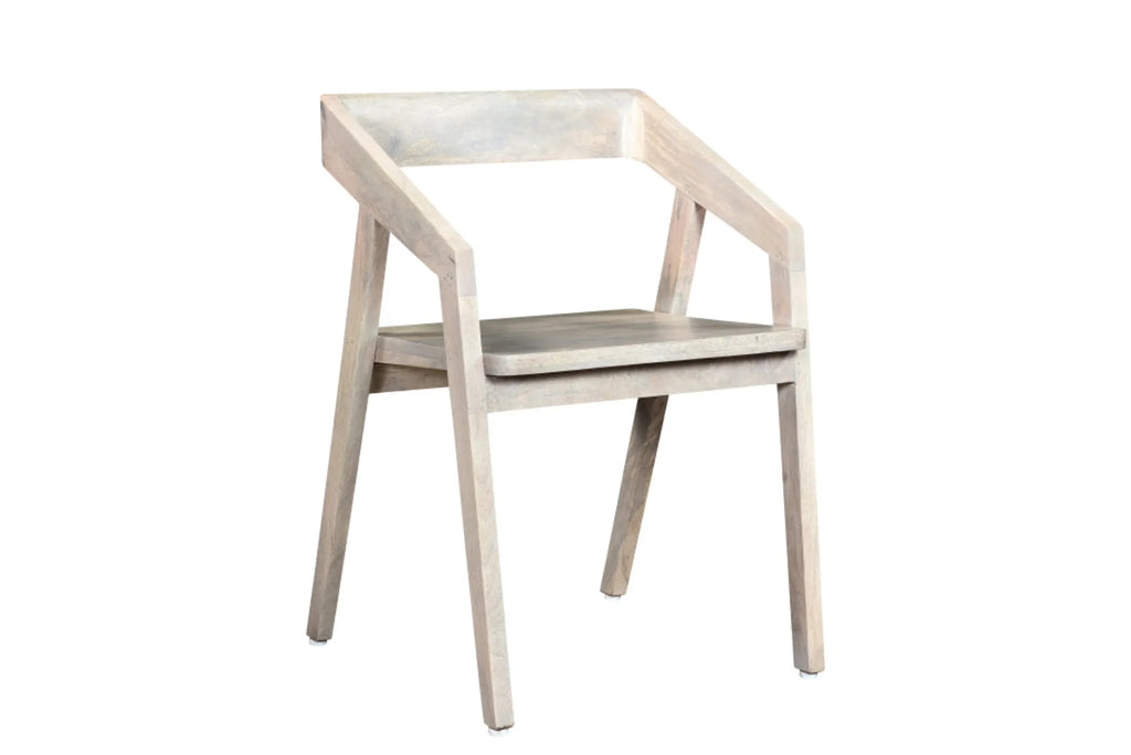 White Solid Wood Open Back Dining Arm Chair — view 2