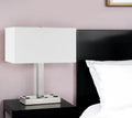 21″ Nickel Metal Two Light Desk USB Table Lamp With White Shade