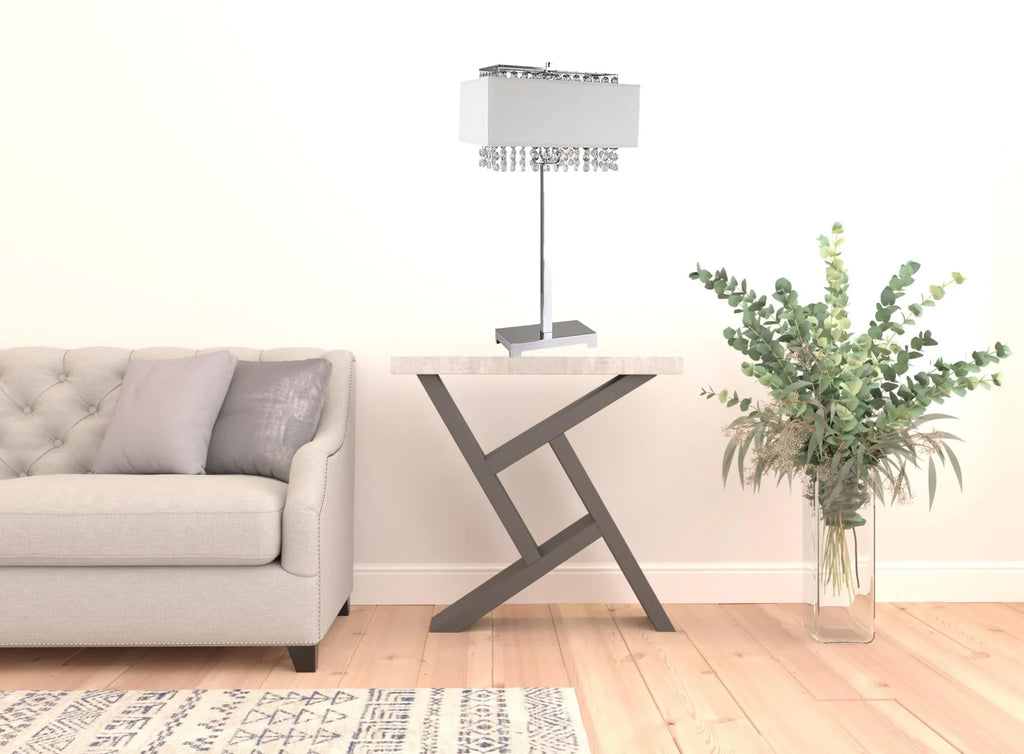 28″ Silver Table Lamp With Faux Crystals and White Rectangle Shade — view 2