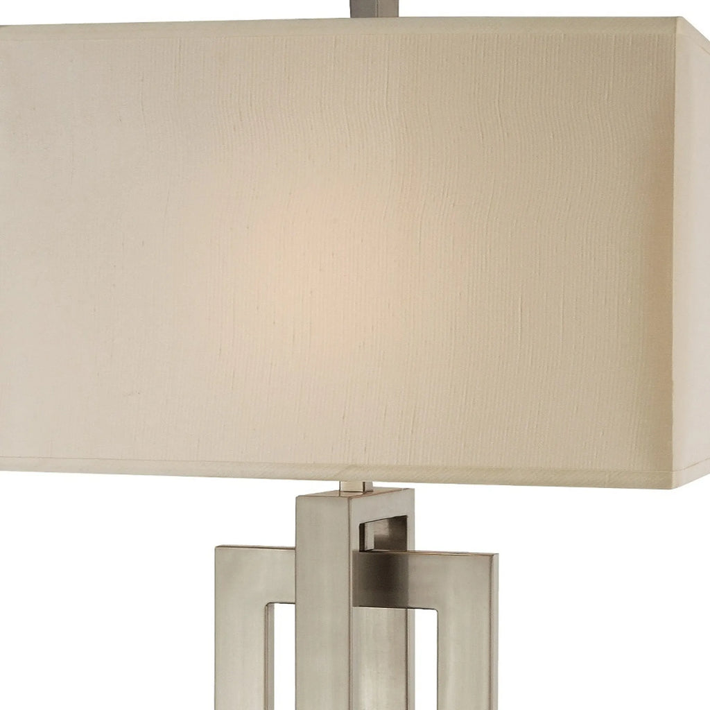 36″ Nickel Iron Geometric Table Lamp With Ivory Shade — view 4