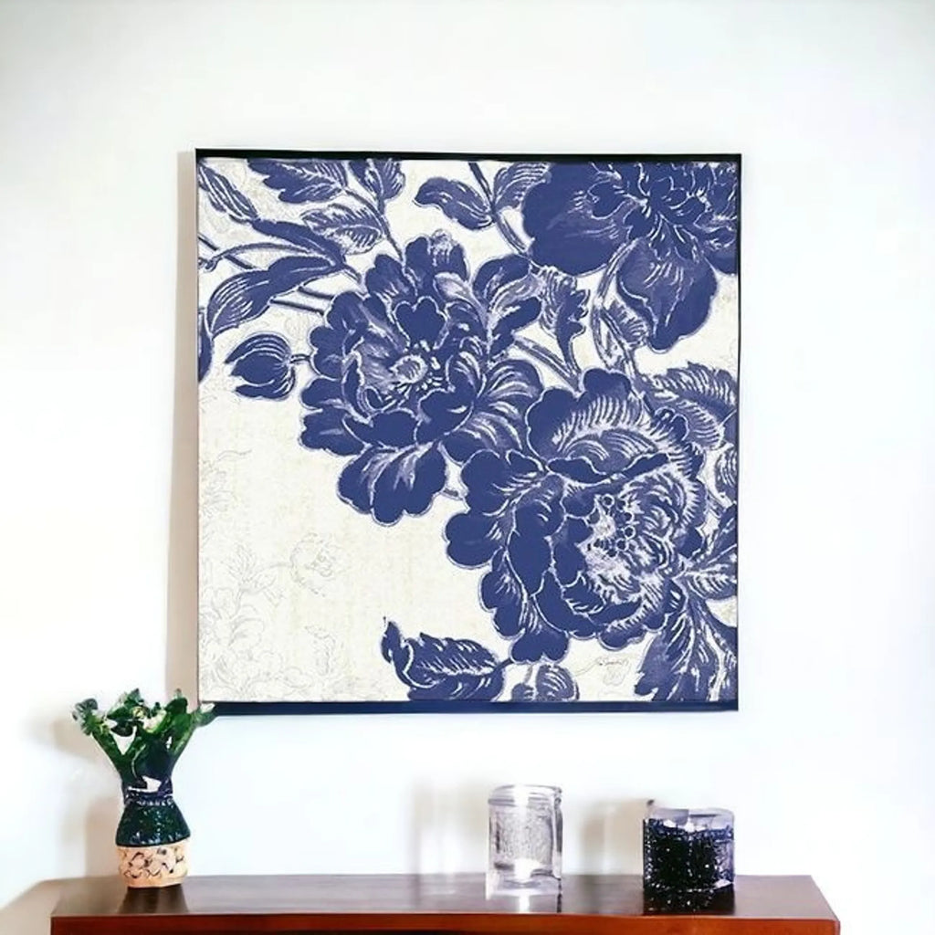 Blue Toile Rose Unframed Print Wall Art — view 4