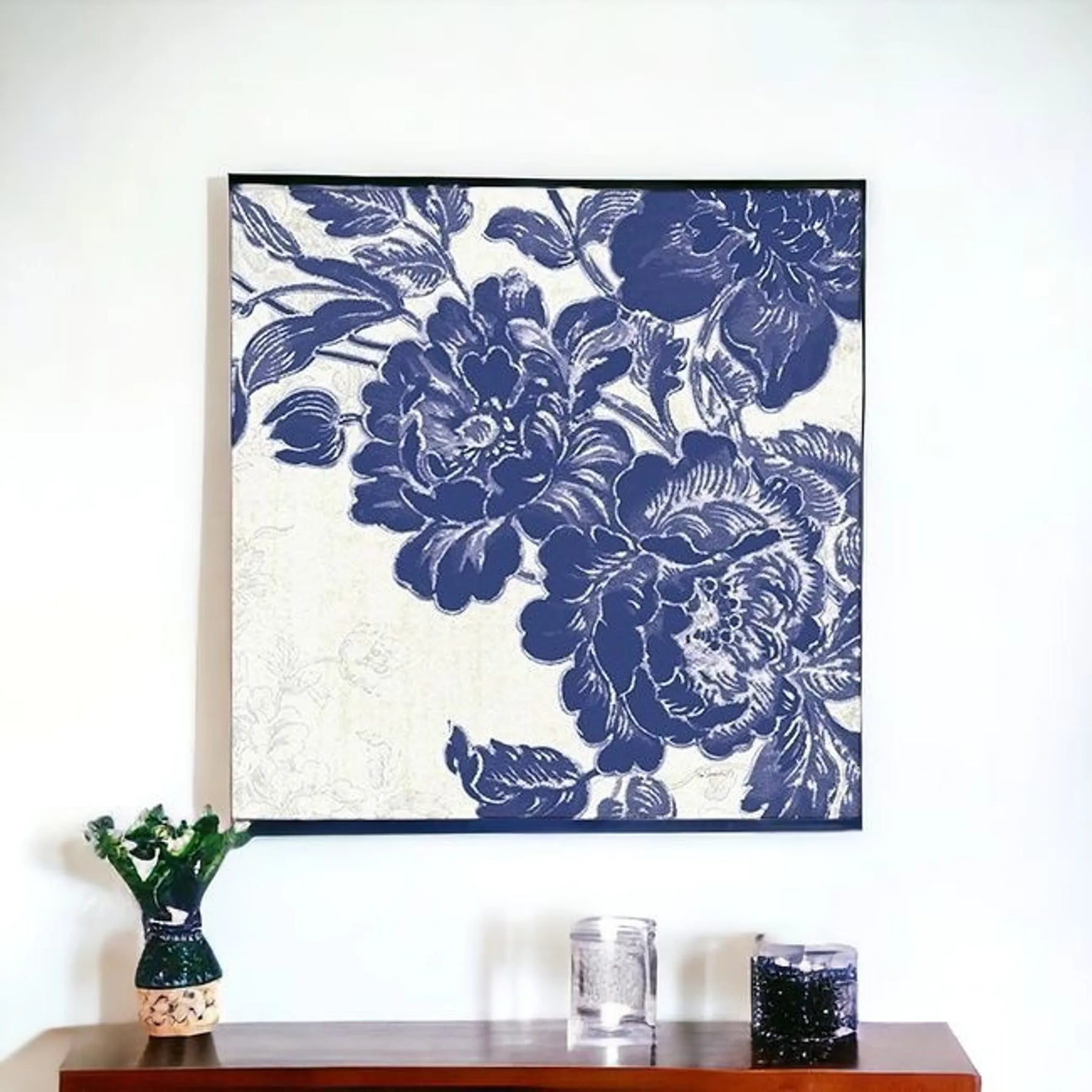 Blue Toile Rose Unframed Print Wall Art — view 4