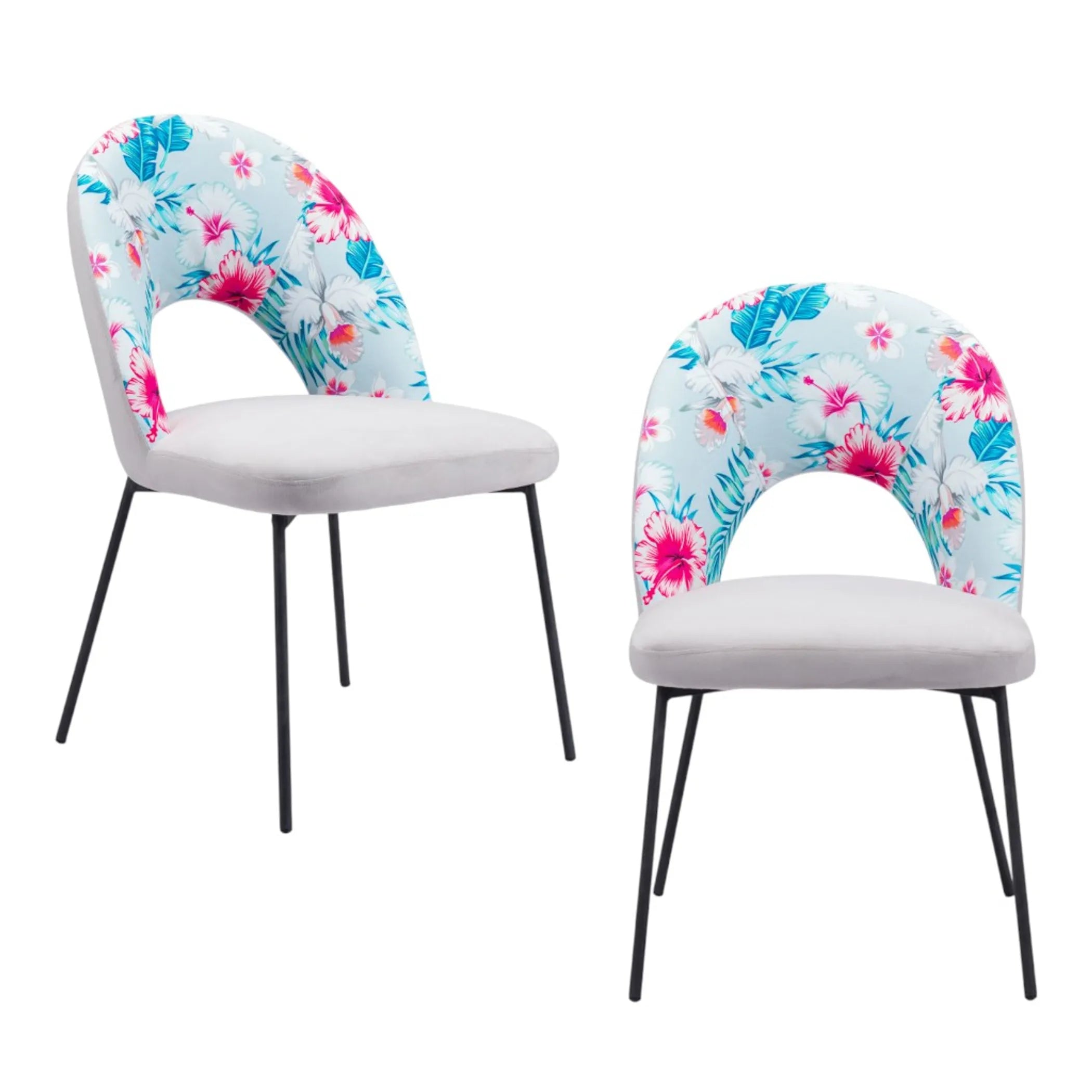 Set of Two Velvet And Steel Velvet And Steel Tropical Floral Dining Side Chairs — view 2