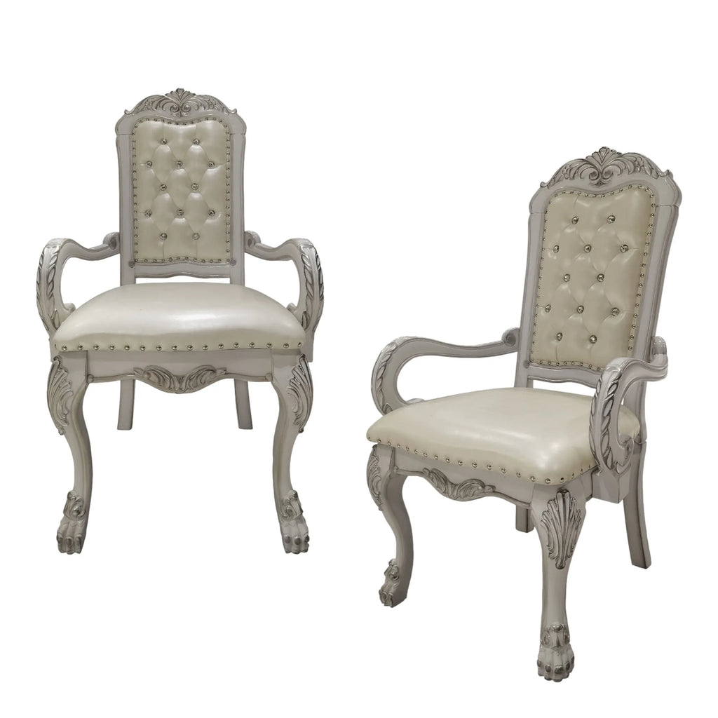 Set of Two Upholstered Faux Leather And Wood Dining Arm Chairs — view 2