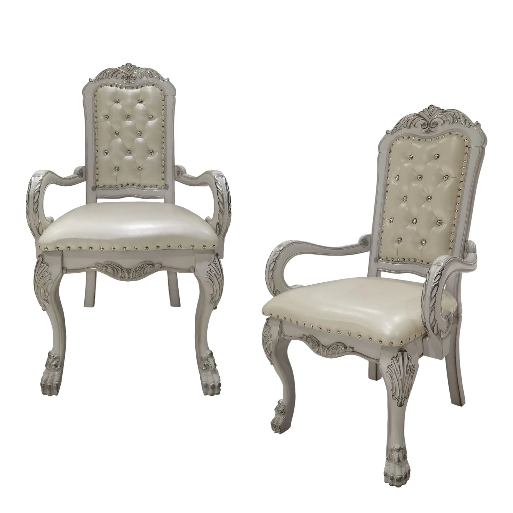 Set of Two Upholstered Faux Leather And Wood Dining Arm Chairs — view 2
