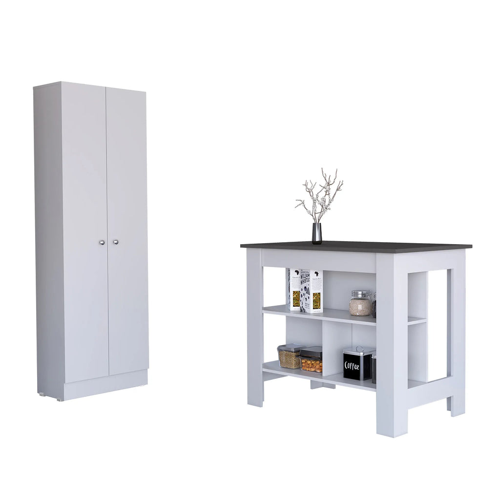 Charlotte 2 Piece Kitchen Set, Kitchen Island + Kitchen Pantry — view 2