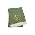 Herringbone Cotton Blend K Initial Throw Blanket with Tassels And Embroidery