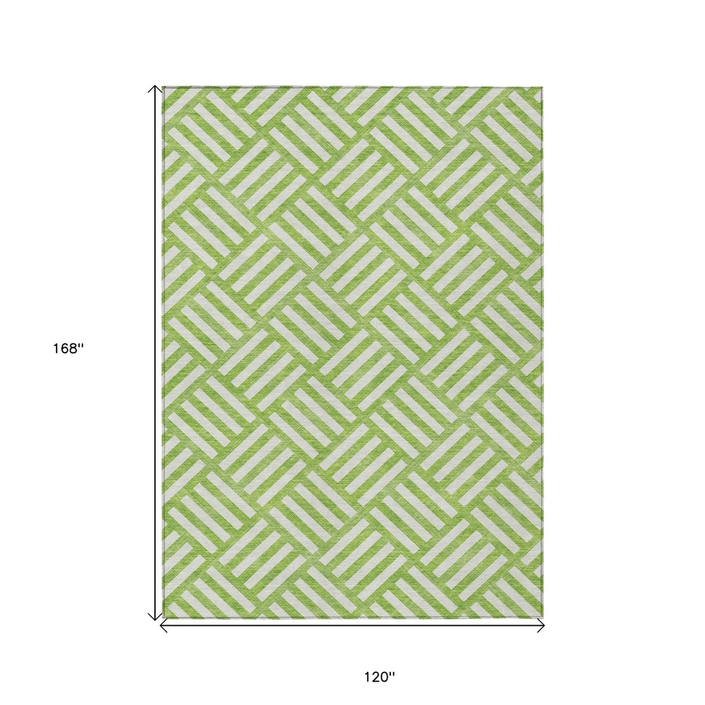 10′ X 14′ Lime Green And Ivory Geometric Washable Indoor Outdoor Area Rug — view 3