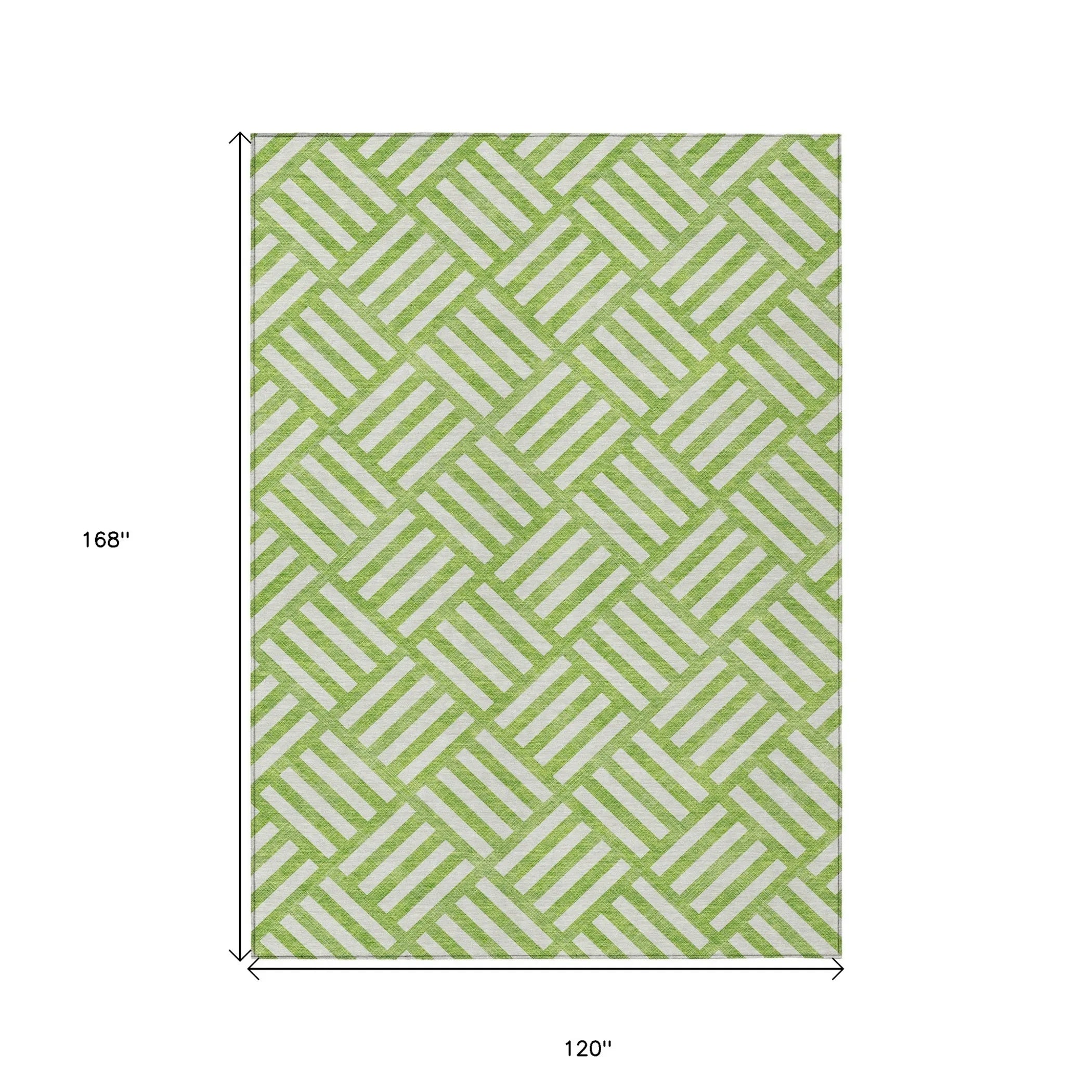 10′ X 14′ Lime Green And Ivory Geometric Washable Indoor Outdoor Area Rug — view 3
