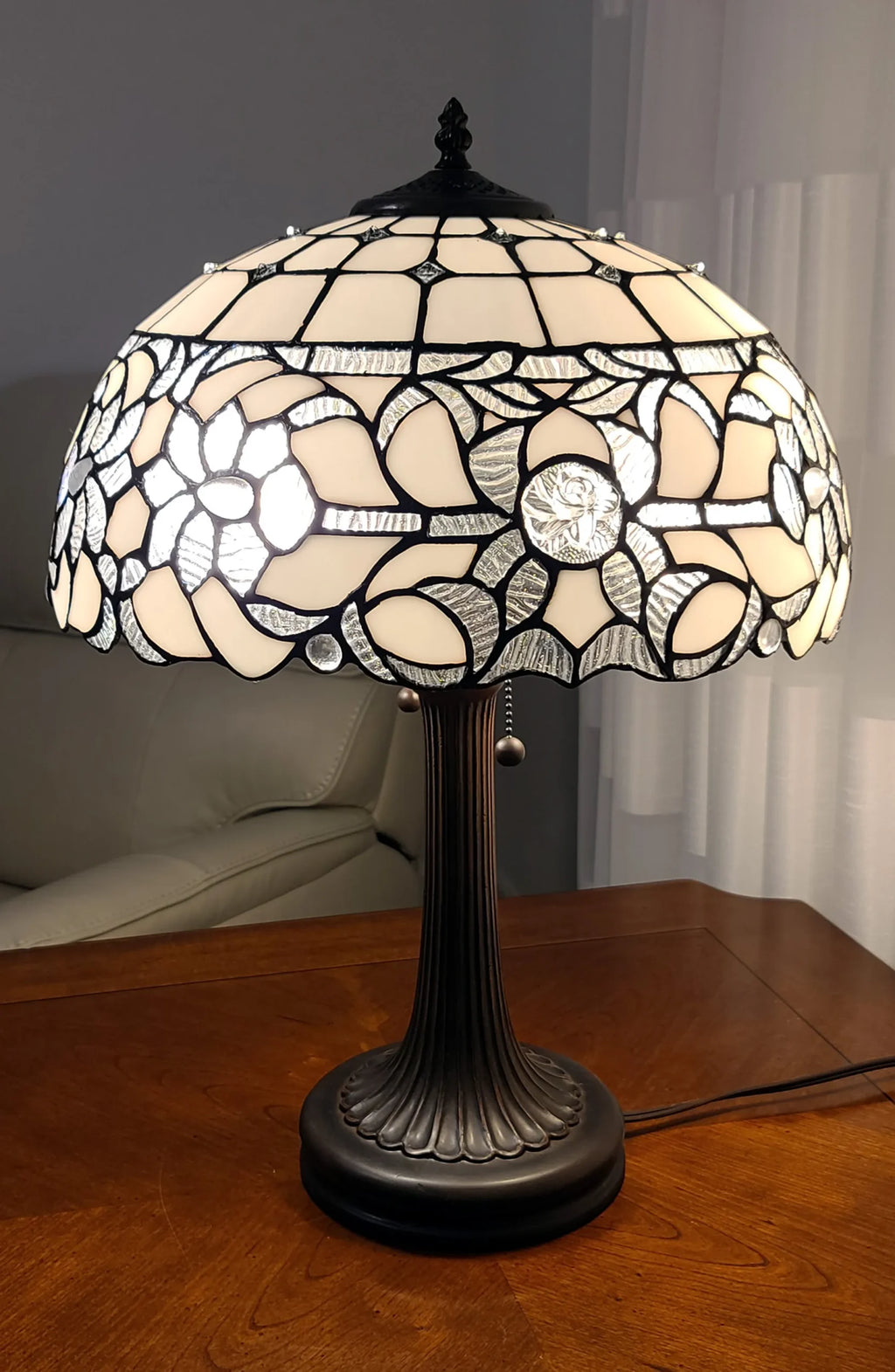 23″ Dark Brown Metal Two Light Candlestick Table Lamp With White Shade — view 4