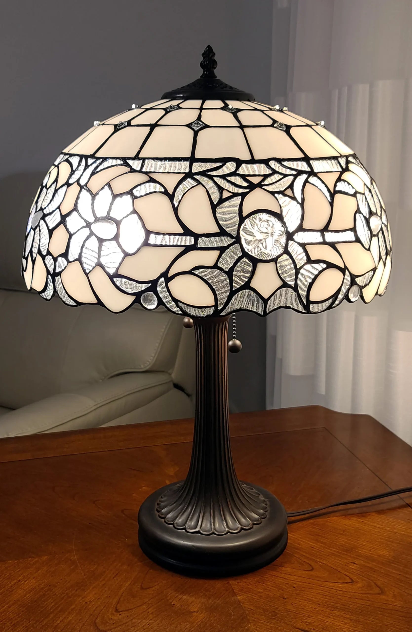 23″ Dark Brown Metal Two Light Candlestick Table Lamp With White Shade — view 4