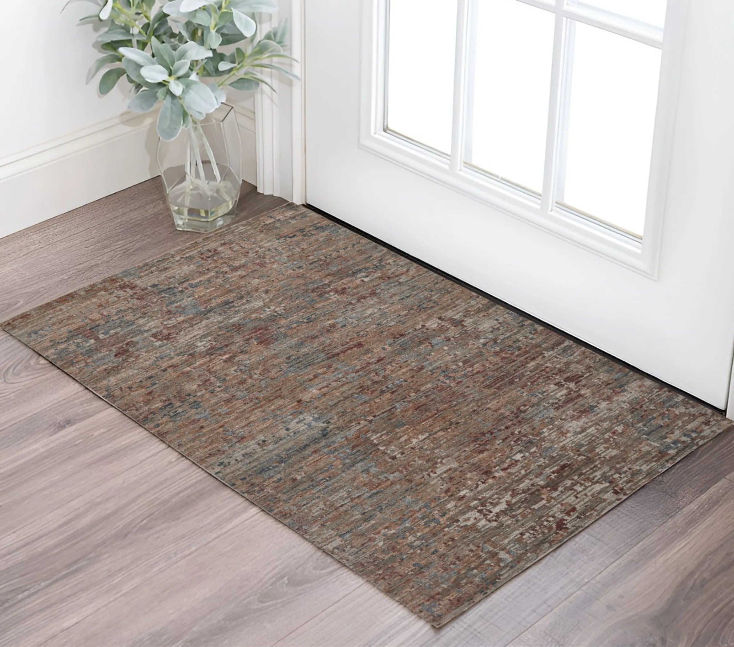 2′ X 3′ Blue and Red Wool Abstract Hand Knotted Area Rug