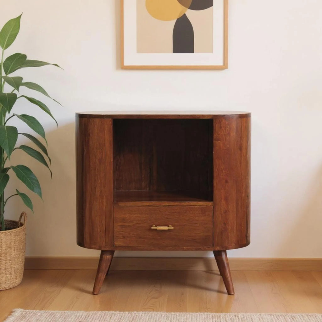 Solid Wood Oval Accent Cabinet With One Drawer — view 2