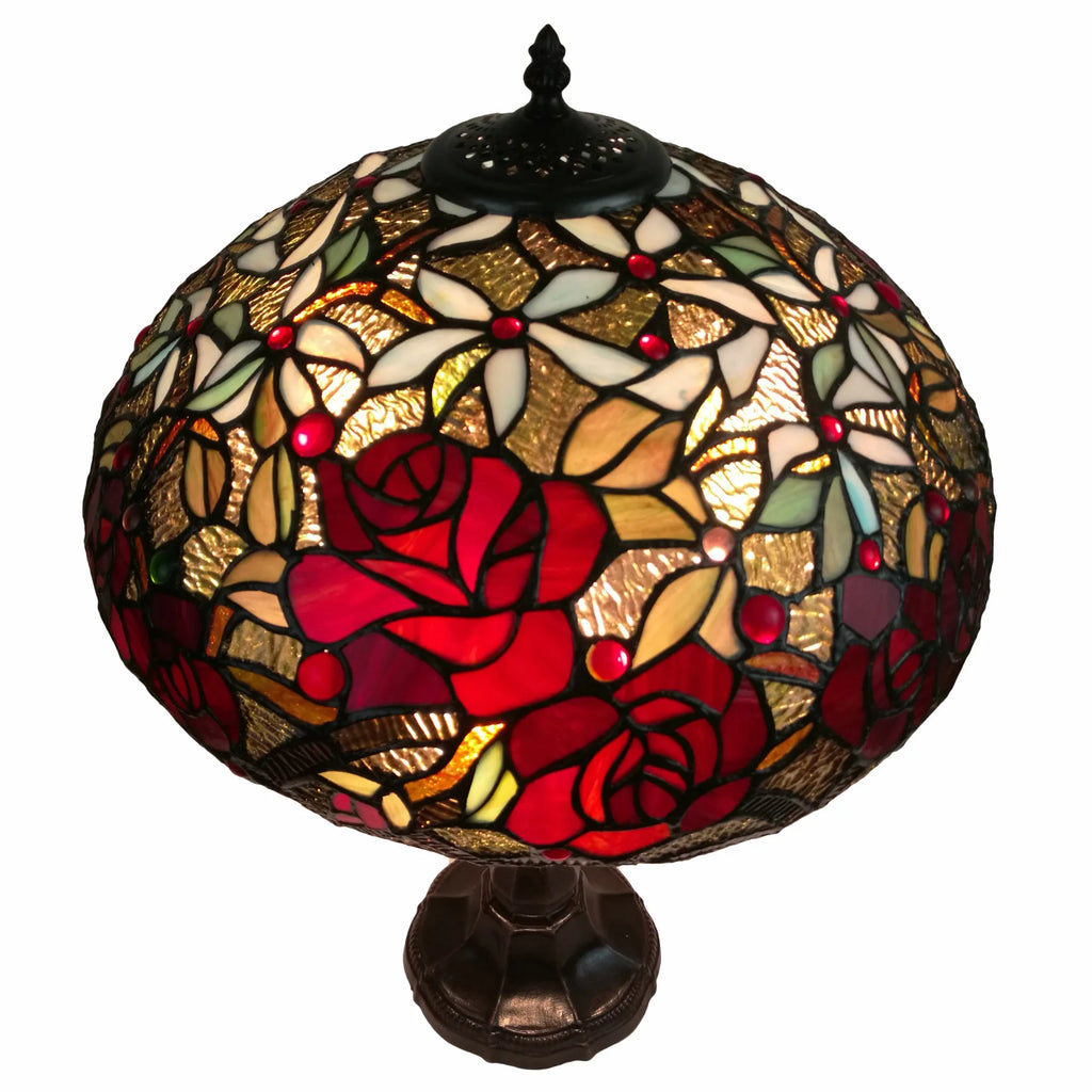 24″ Dark Brown Metal Two Light Candlestick Table Lamp With Red Dome Shade — view 4