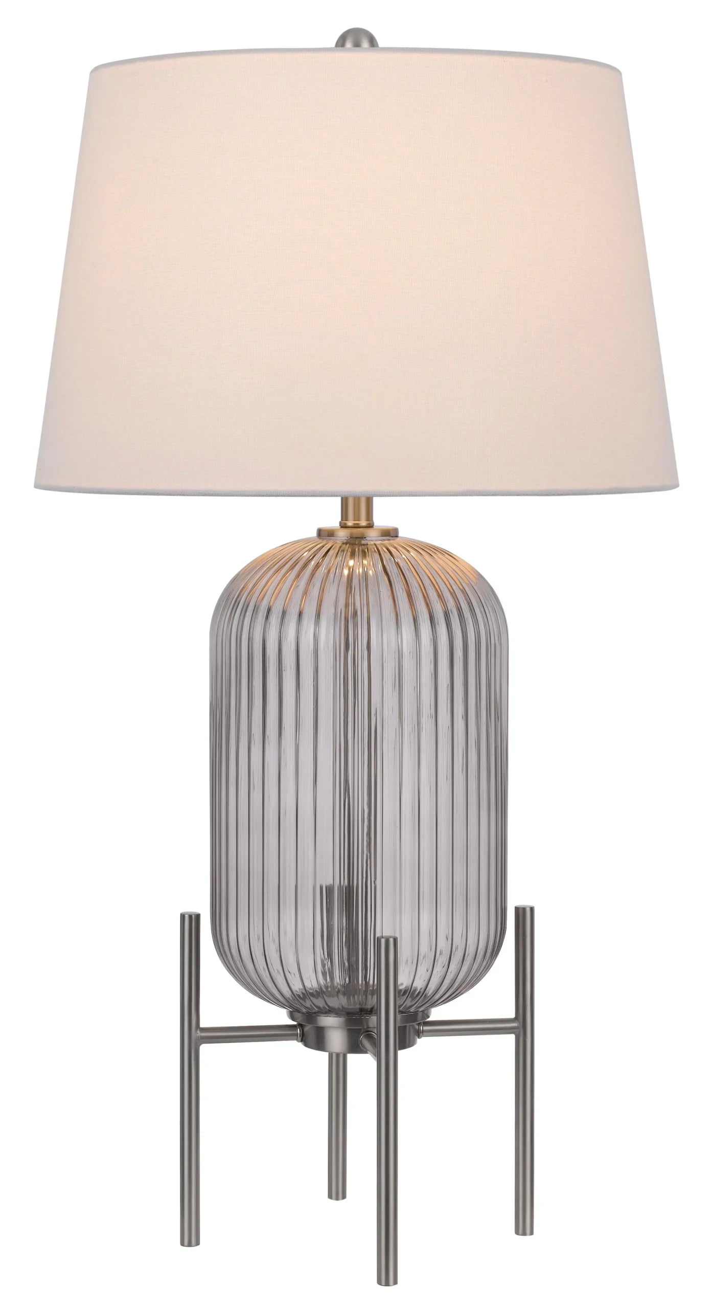 33″ Nickel Glass Round Table Lamp With White Empire Shade — view 4