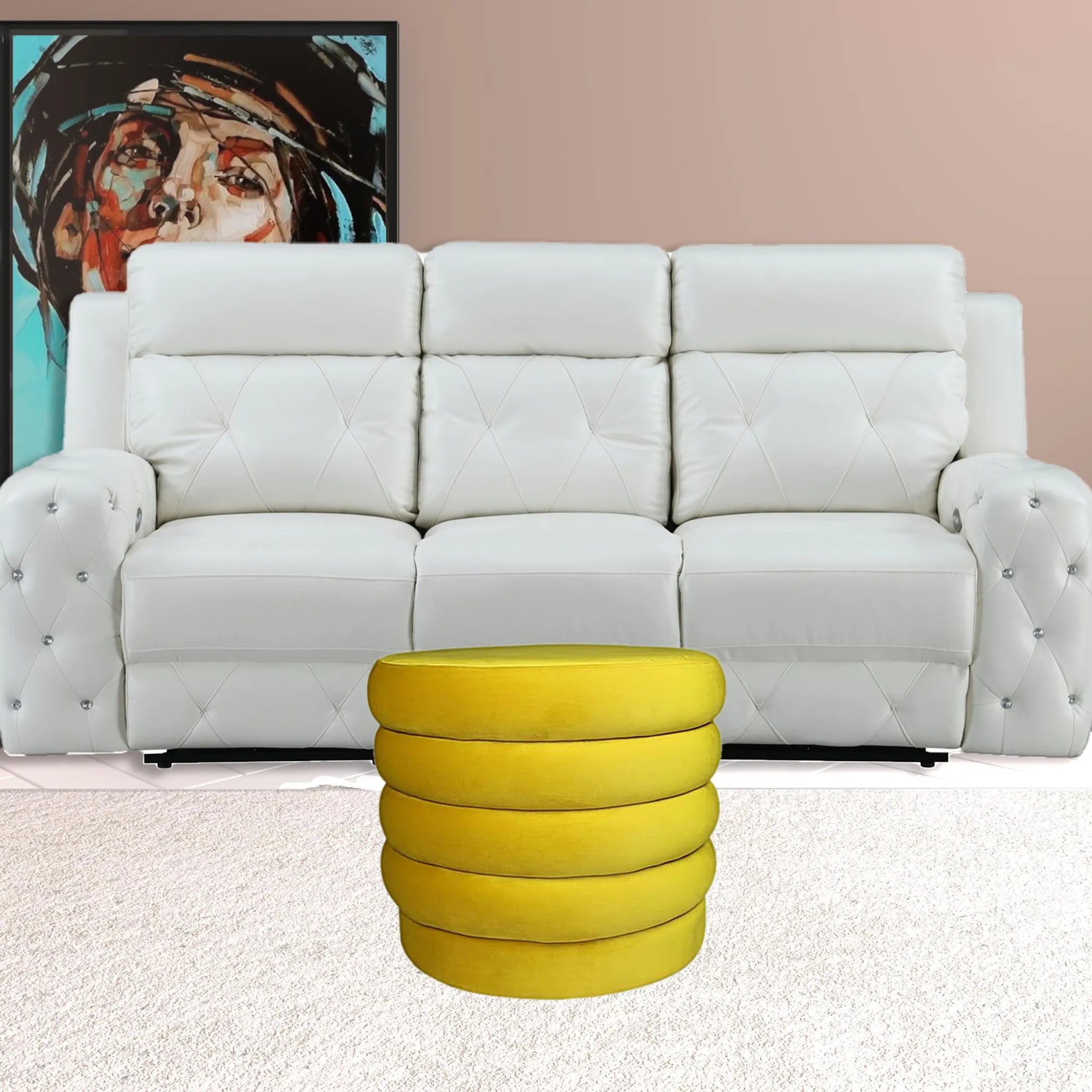 21″ Yellow Velvet Tufted Round Cocktail Ottoman — view 2