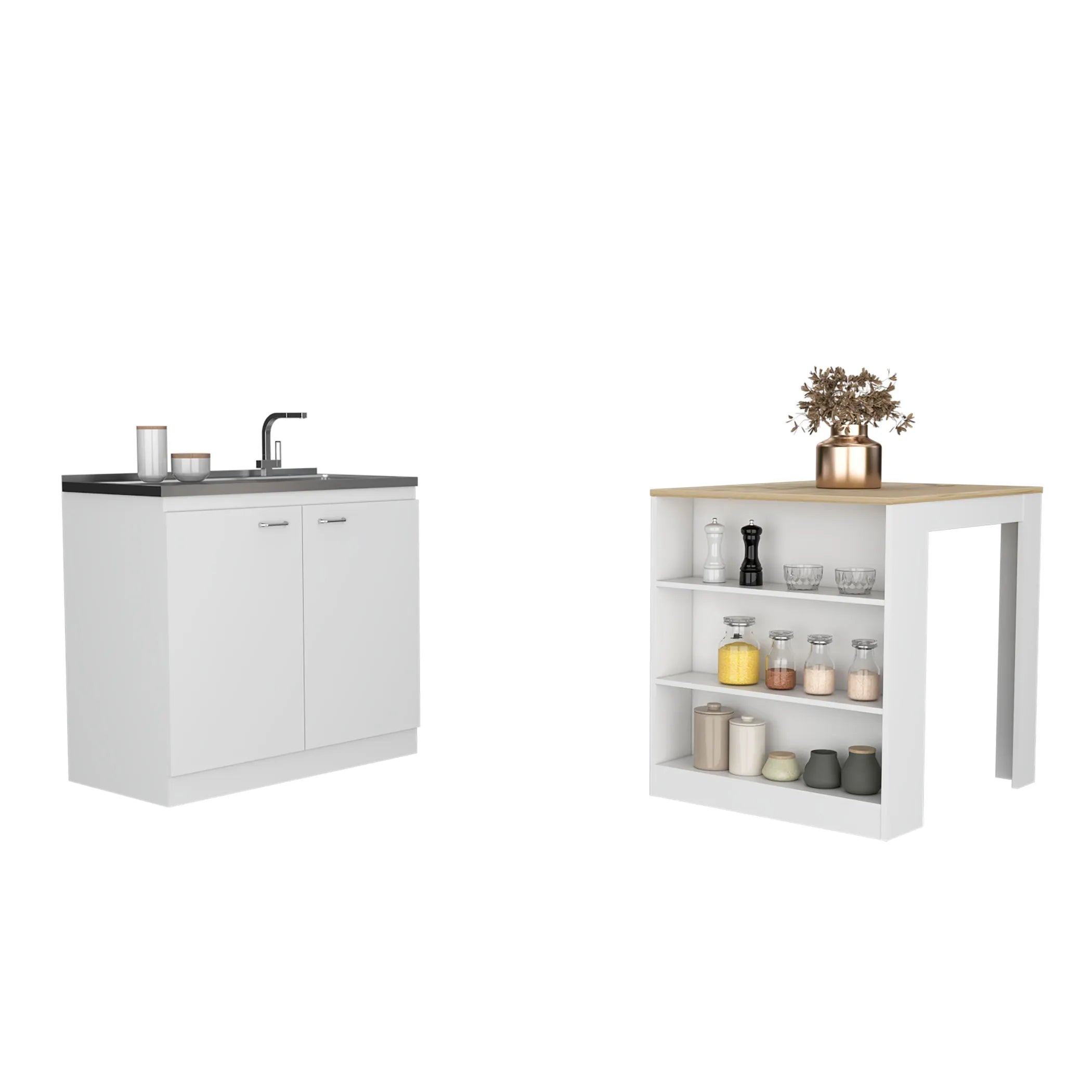 Covelo 2 Piece Kitchen Set, White / Light Oak — view 2