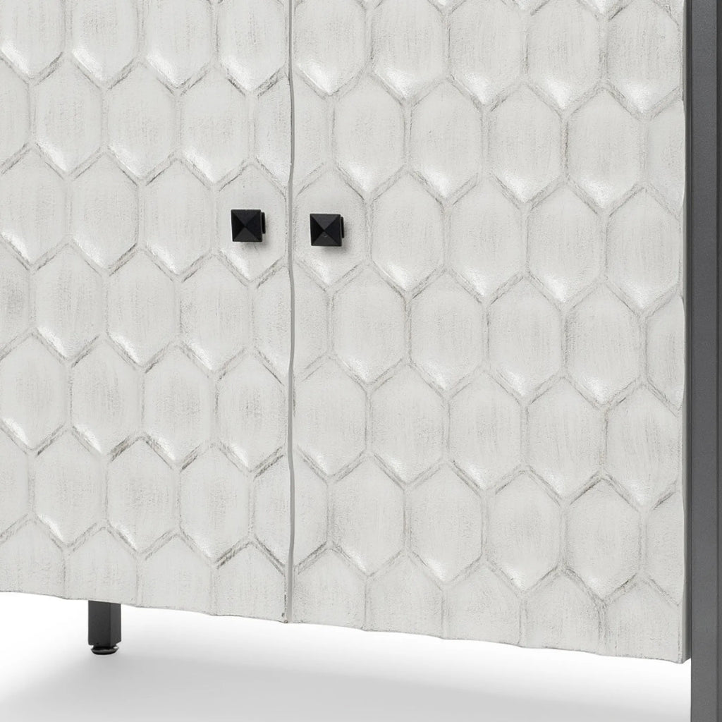 Wood and Metal Carved Geometric Accent Cabinet With Two Doors — view 3