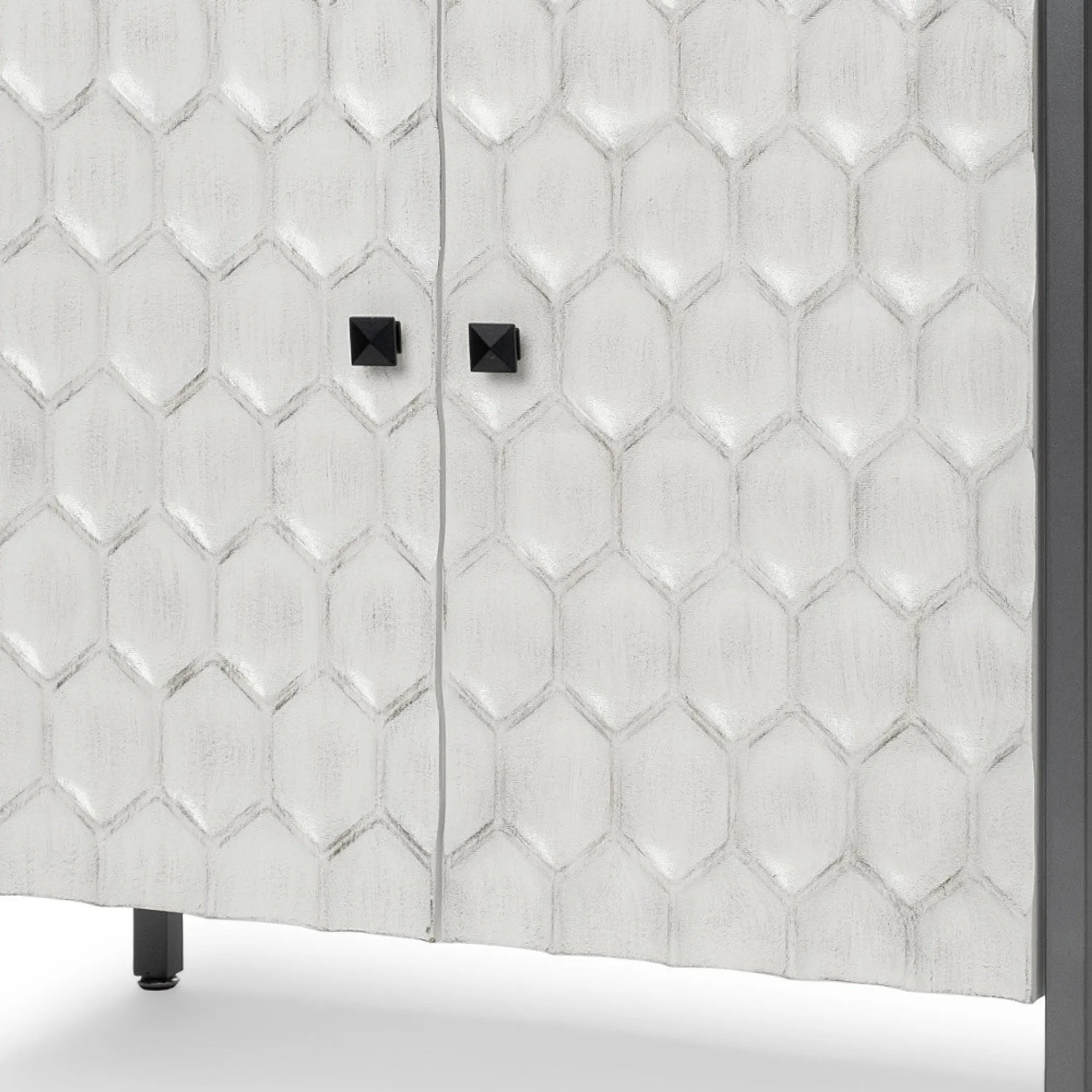 Wood and Metal Carved Geometric Accent Cabinet With Two Doors — view 3