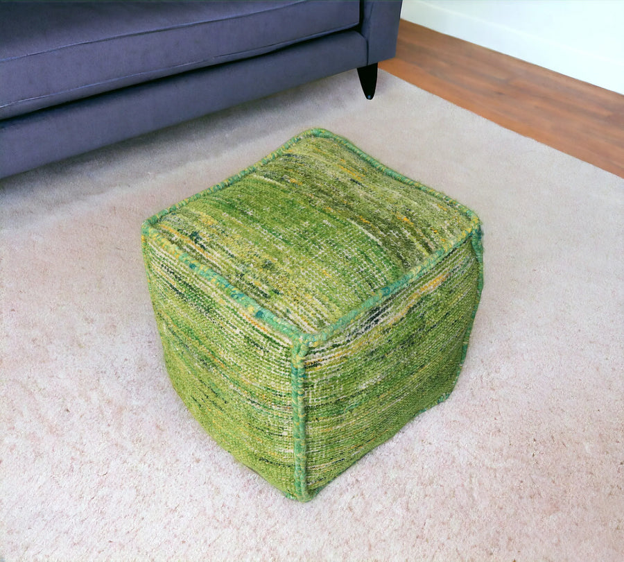 18″ Green Recycled Silk and Cotton Blend Cube Pouf Ottoman