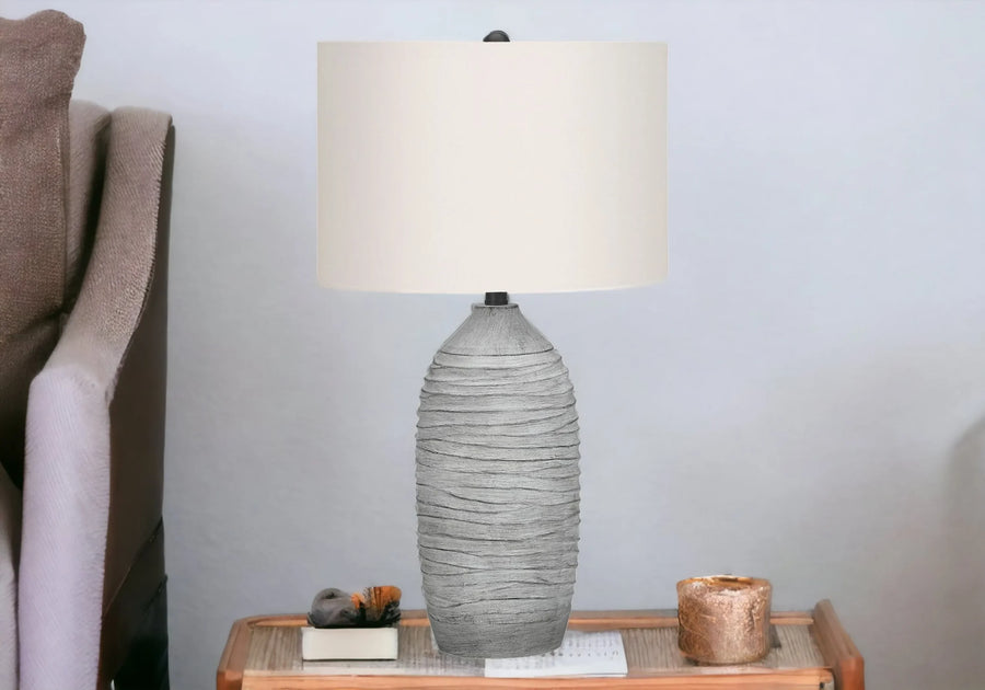 27″ Gray Cylinder Table Lamp With Ivory Drum Shade — view 2